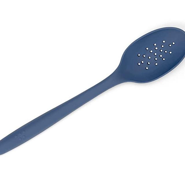 Misen Silicone Slotted Spoon - Slotted Spoons for Cooking - Large Heat Resistant Kitchen Spoons - 12 inch - Blue