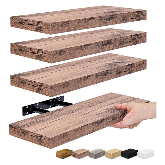 Sorbus 4 Pack Wall Mounted Floating Shelves - for Storage & Displaying Showpieces, Home Decor, & More