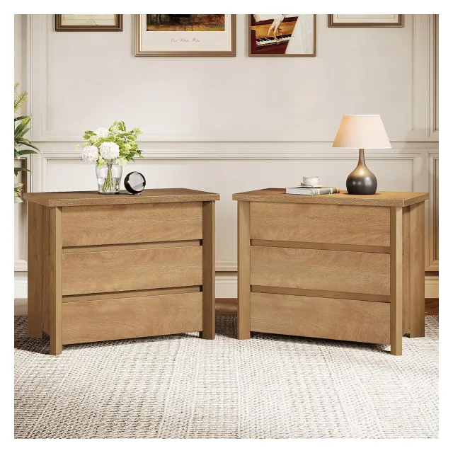 Lantine Wood Nightstand with 3 Drawers, Farmhouse Bedside Table with Storage for Bedroom and Small Spaces, Easy Assembly