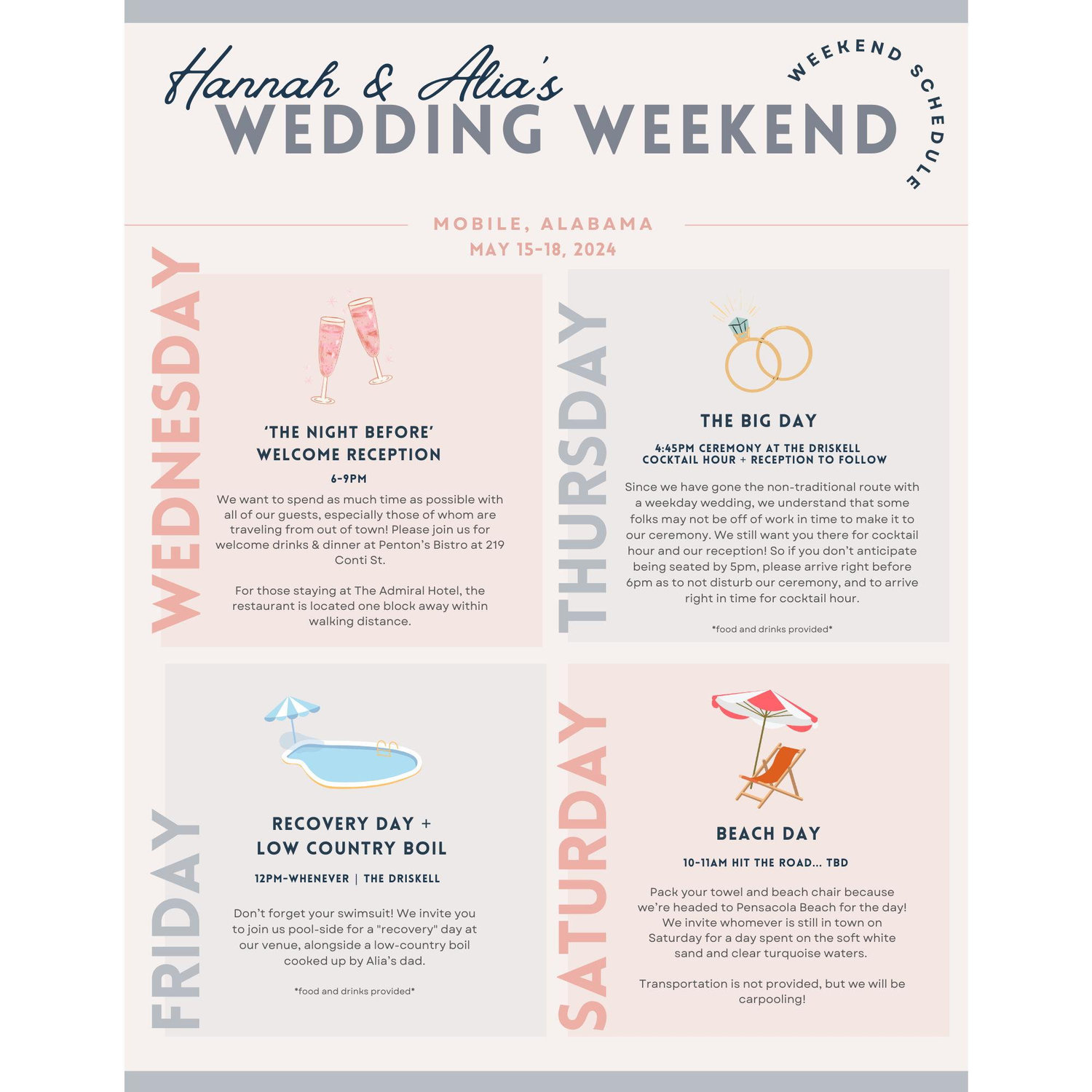 Wedding weekend itinerary!