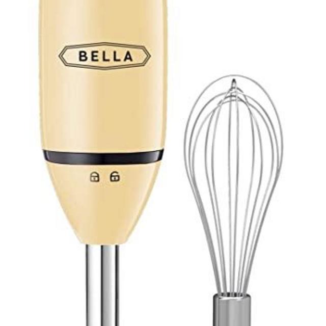 BELLA 2-Speed Hand Immersion Blender with Whisk Attachment, 250 Watt, Yellow, Immersion Blender with Dishwasher Safe Whisk & Blending Attachments for Food Prep (17577)