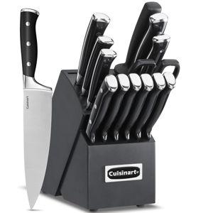 Cuisinart 15-Piece Knife Set with Block, High Carbon Stainless Steel, Forged Triple Rivet, Black/Black C77BTR-15PBK