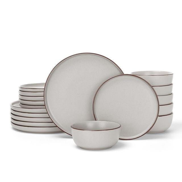 Famiware Mercury Plates and Bowls Sets, 18 Pieces Stoneware Dinnerware Sets, Dishes Set for 6, Microwave and Dishwasher Safe, Light Grey