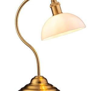 O'Bright Bankers - Cordless LED Table Lamp, Battery-Operated, Rechargeable, 3-Level Dimming, Universal USB-C Charging, 180° Swivel Head, White Jade Glass Shade, Antique Brass