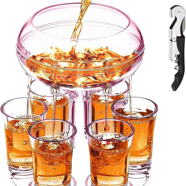 Adjustable Shot Glass Dispenser and Holder Made of Food Grade Plexiglass, Shot Dispenser with 6 Drinking Glasses for Kinds of Parties (Red)