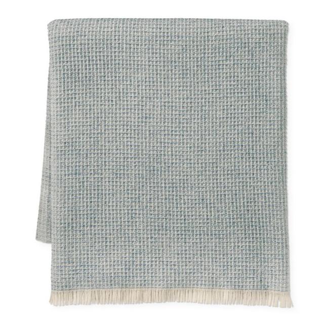 Waffle Merino Wool Throw, 50" X 70", Blue