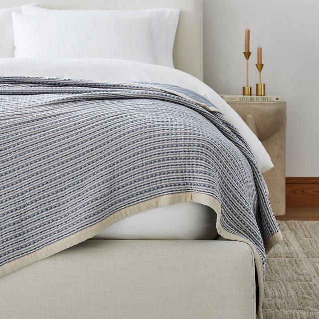 Organic Double Cloth Full/Queen Blanket, Marina Blue Stripe