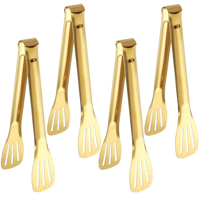 IAXSEE 4 PCS Serving Tongs Gold Tongs 9 Inch Serving Utensils Stainless Steel Serving Tongs for Salad Buffet Appetizer Dessert Tong for Food Parties (9 Inch, 4 GOLD)