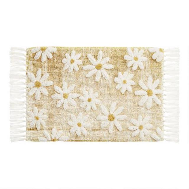 Yellow And White Daisy Tufted Tassel Bath Mat