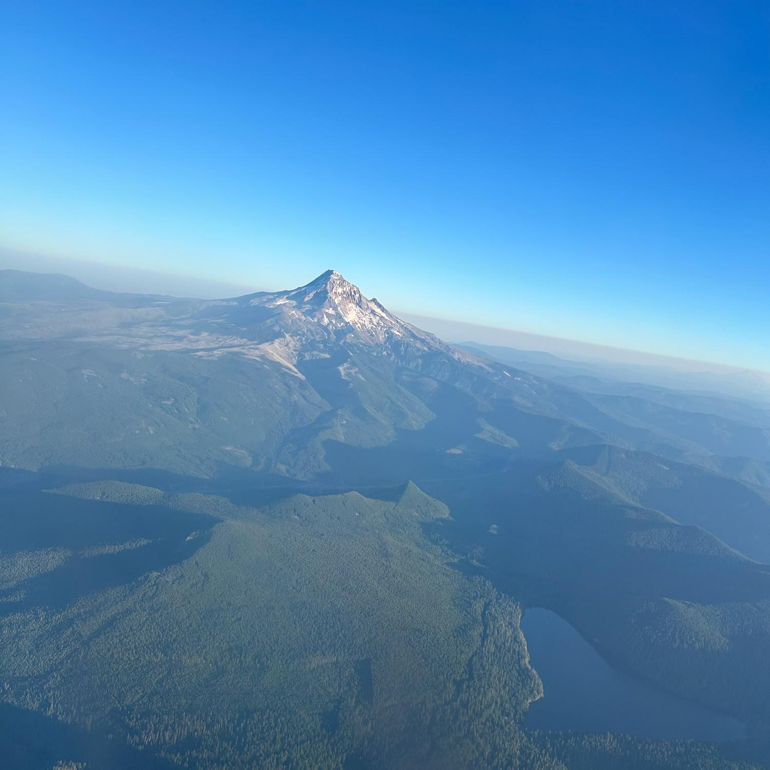A photo of Mount Hood from the airplane ride to Portland, Oregon where we got engaged.
