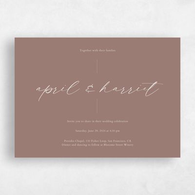 Cocoa Mauve, Orange Wedding Invitation - Beaulieu Landscape