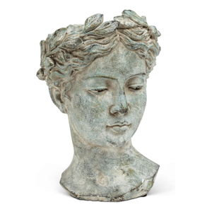 Abbott Collection Large Woman Head Planter | Hand-Finished Greco-Roman Style, Indoor & Outdoor, For Flowers & Succulents, Cement, Gray, 10"H