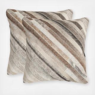 Diagonal Stripes Cowhide Square Pillow, Set of 2