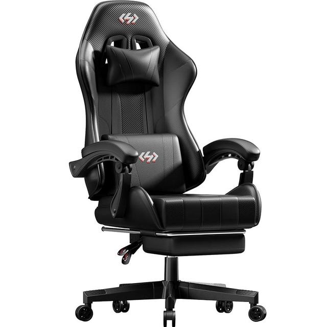 HLDIRECT Office Gaming Chair, Ergonomic Lumbar Support Computer Chairs with Footrest and Headrest, Adjustable Height Video Gamer Chair, Breathable PU Leather, 360 Degree Swivel, Adult, Black