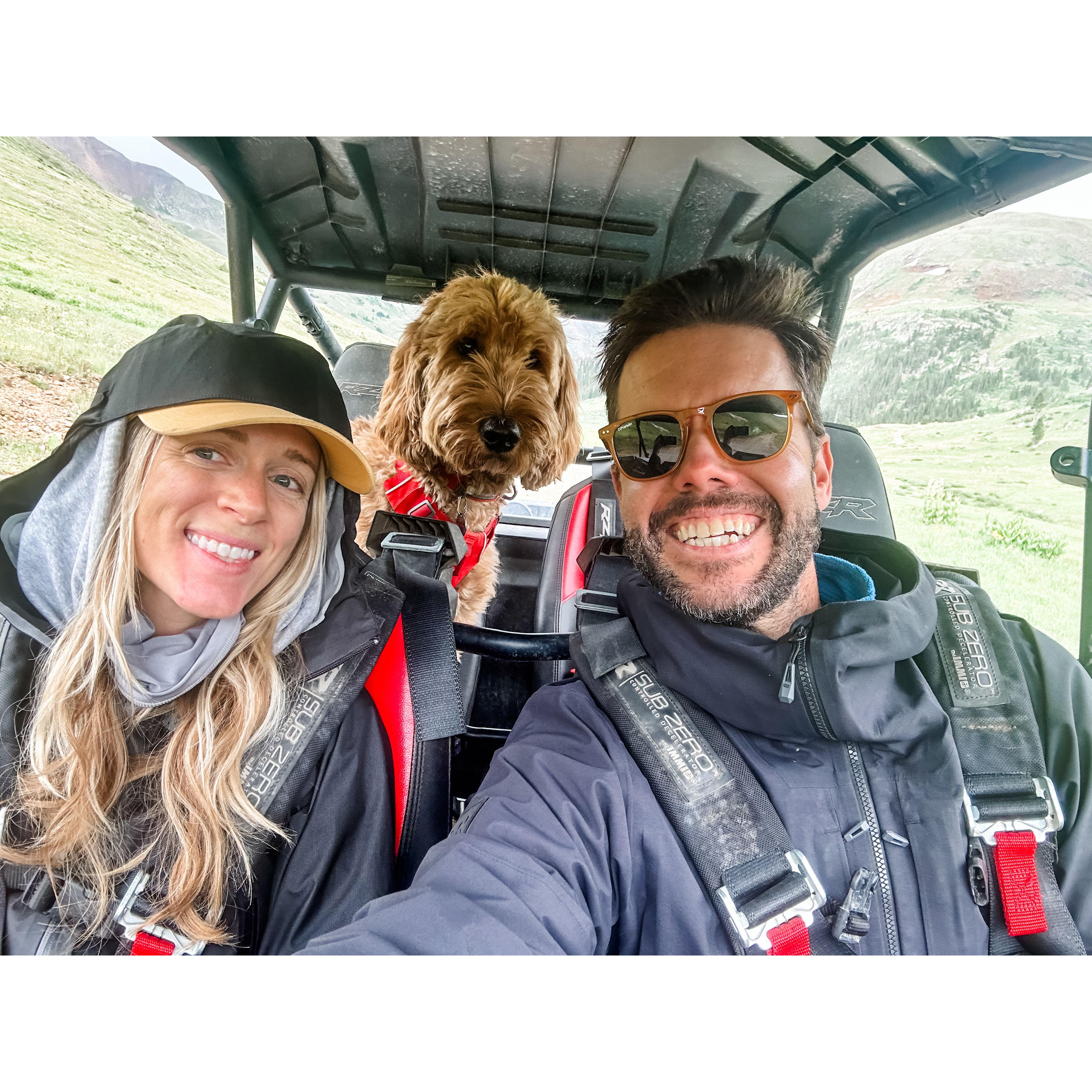 When Sheldon’s home, it’s adventure time! ATV rides in Silverton, Colorado, with the newest member of our family—our sweet fur baby, Ruger!