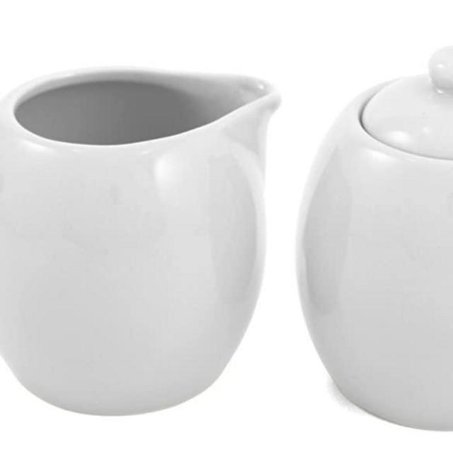 White Ceramic Creamer and Sugar Service Set with Lid