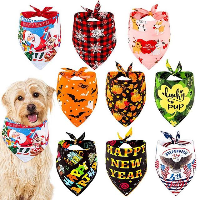 Whaline Holidays Dog Bandanas Scarf Pet Bibs Dog Triangle Neckerchief Costume Accessories for Small Medium Large Dog Birthday Valentine St. Patrick's Day