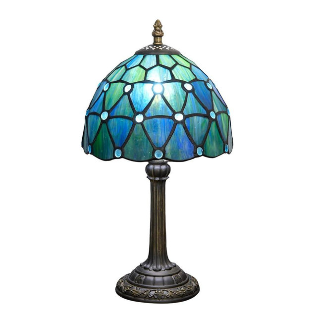 KIPHEPI Tiffany Lamp Stained Glass Table Lamp 8X8X14 Inches Sea Blue Style Living Room Bedroom Dorm Kitchen Home Decor Festival Birthday Gift
