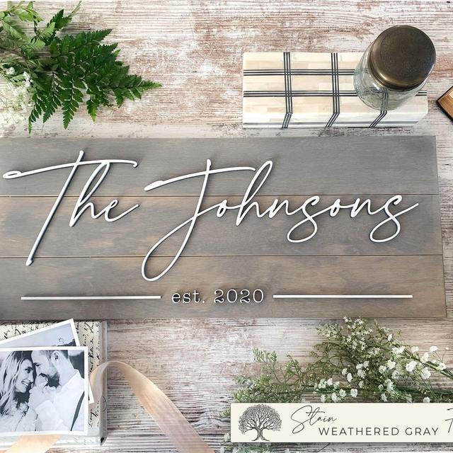 Rustic Wedding Decor with Custom Last Name Wood Sign, Dated Established Sign with Wedding Date, Engagement Party Gift for Couple Marriage