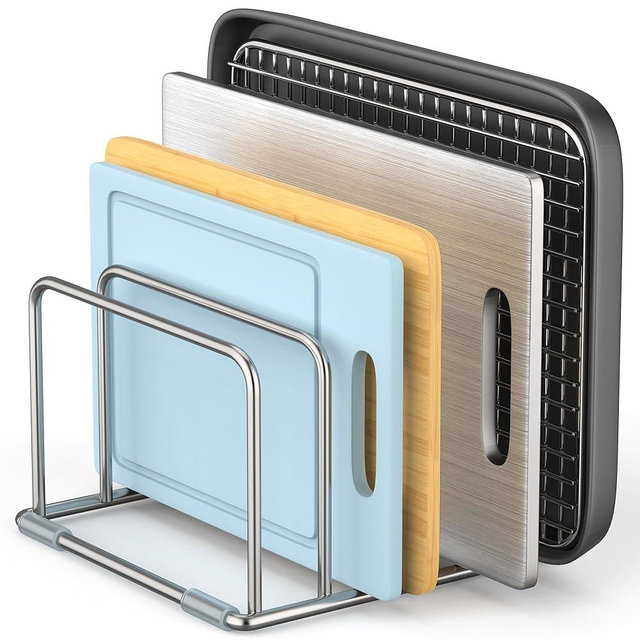 LAEMYFYRE Cutting Board Stand and Organizer - Stainless Steel Rack for Countertop, Chopping Board Holder (1 Pack)
