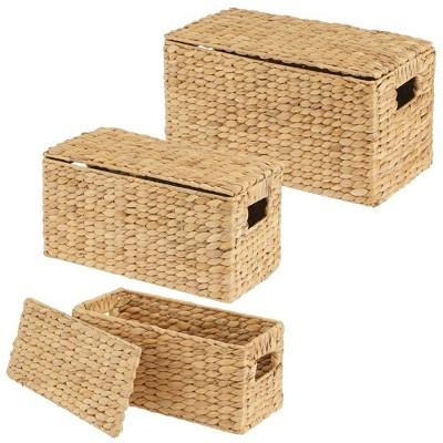 mDesign Woven Hyacinth Home Storage Basket with Lid, Set of 3