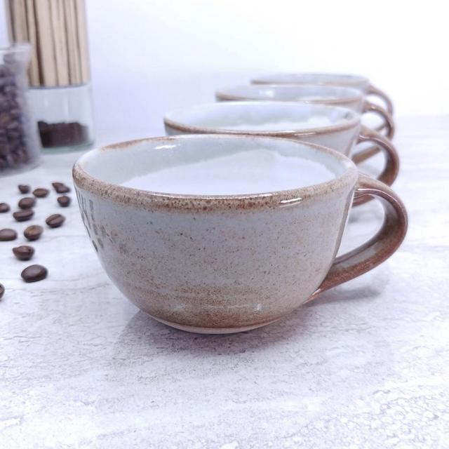 Latte Cup, Cappuccino Cup: Blue-Brown/White, approximately 8 oz, Stoneware, Handmade