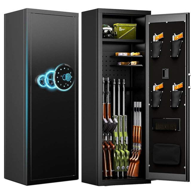 KAER 13-15 Biometric Gun Safe, Long Gun Safe for Home Rifle and Pistols with Fingerprint Lock, Ideal for AR15, Shotguns & Ammunition Storage | Unassembled Gun Cabinet for Home & Hunting Use