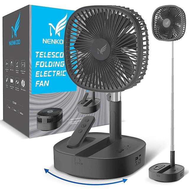 Nenkoo Battery Operated Desk Fan 12500mAh, Portable Oscillating Travel Fan 8", Telescopic Floor Fan 4 Speed, Timing Black Table Fan Adjustable Height 14.6"-40.2" Remote Control Fan Office Home Outdoor