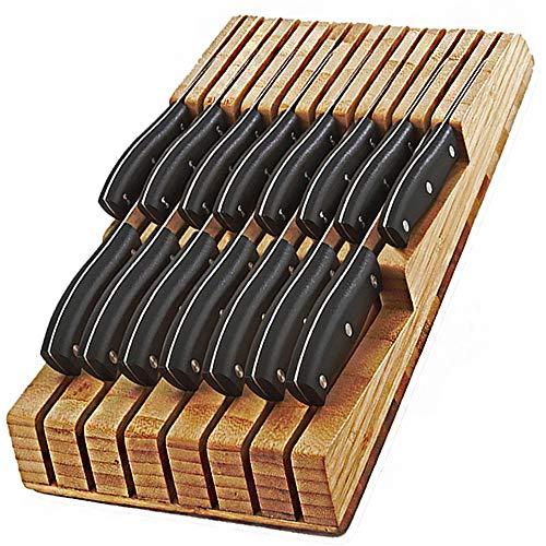 In-Drawer Bamboo Knife Block Holds 15 Knives(not Include) Knife Storage and Organizer