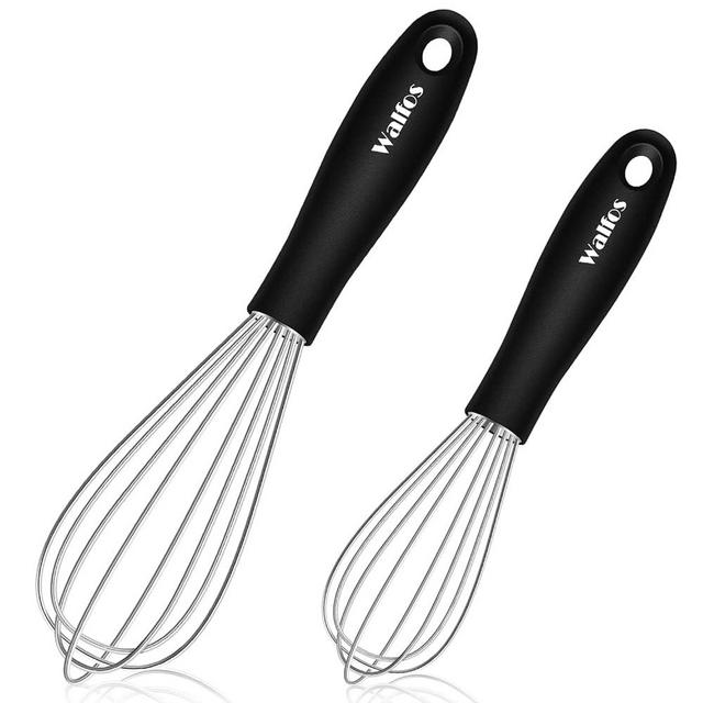 Walfos Mini Stainless Steel Whisk for Cooking - Heat Resistant Kitchen Whisks for Non-stick Cookware, Balloon Egg Beater Perfect for Blending, Whisking, Beating, Frothing & Stirring, 5.5"+7.5''(2pcs)