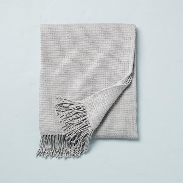 Solid Texture with Fringe Bed Throw Blanket Jet Gray - Hearth & Hand™ with Magnolia