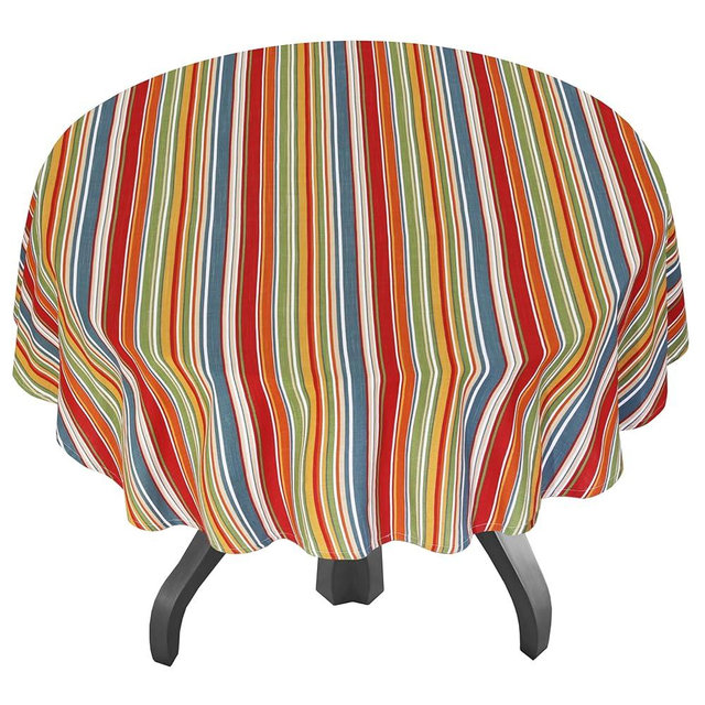 RUVANTI Round Tablecloth 70 Inch, for 24-48 Inch Round Tables, 100% Cotton Table Cloth Stain Resistant, Washable, Perfect for Kitchen, Dining, Parties, Weddings, Hotel use - Multi Stripe