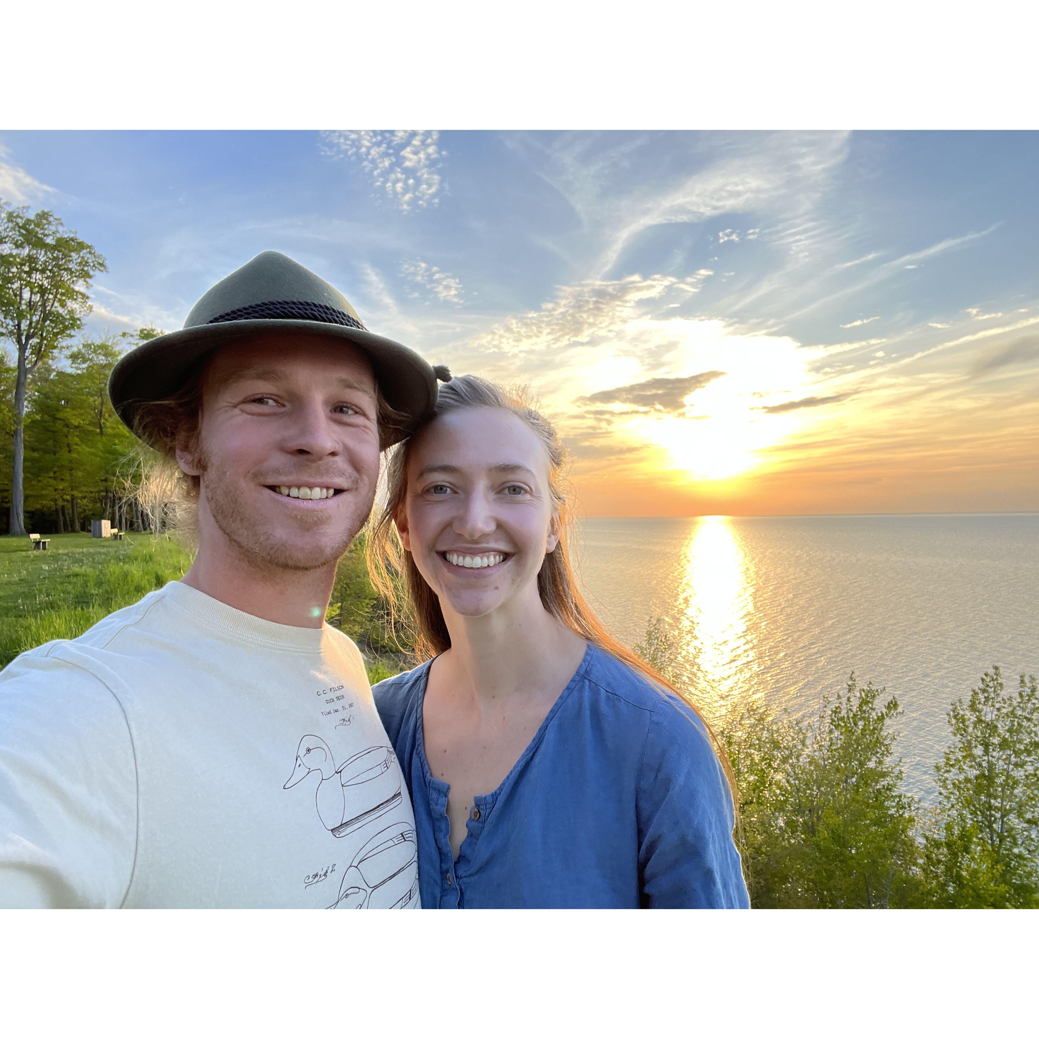 Austin flew to NY to drive Jules home from student teaching. dinner by Lake Erie