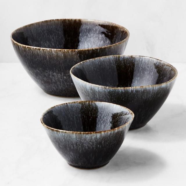 Cyprus Reactive Glaze Mixing Bowls, Set of 3, Black
