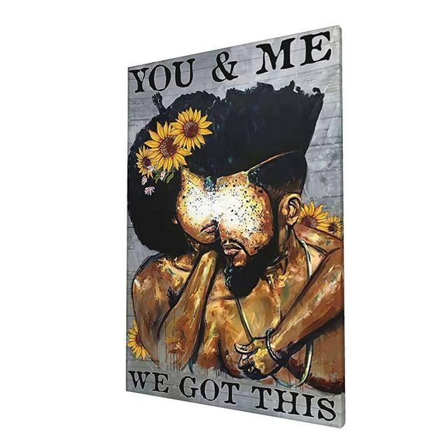 SEEQOCO African American Wall Art Inspirational Lover Canvas Couple Afro Painting Home Decor For Living Room Dining Room Bedroom Kitchen Bathroom Office Decoration Ready To Hang 16x24inch