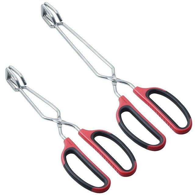 HINMAY Scissor Tongs 10-Inch and 12-Inch Set Heavy Duty Stainless Steel Wire Tongs, Set of 2