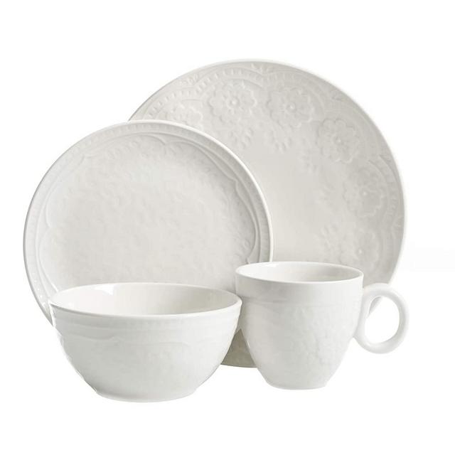 Gibson Elite 117018.16R Alemany Dinnerware Set, 16 Piece, Embossed White