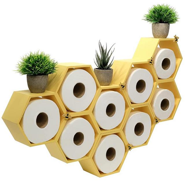 EXCELLO GLOBAL PRODUCTS Honeycomb Toilet Paper Holder with Bees - Holds 9 Rolls - Multiple Configurations