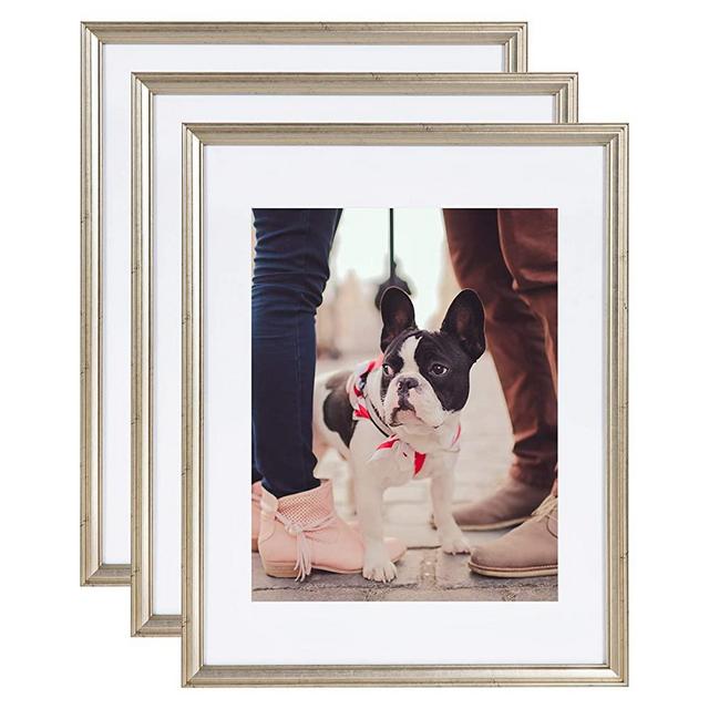 Kate and Laurel Adlynn Wall Picture Frame Set, 14" x 18" matted to 11" x 14", Warm Silver, Set of 3