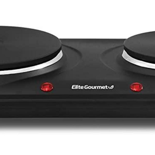 Elite Gourmet EDB-302BF# Countertop Dual Flat Burner, Electric Hot Burner, Temperature Controls, Power Indicator Lights, Easy to Clean, 1500 Watts (Black), Double
