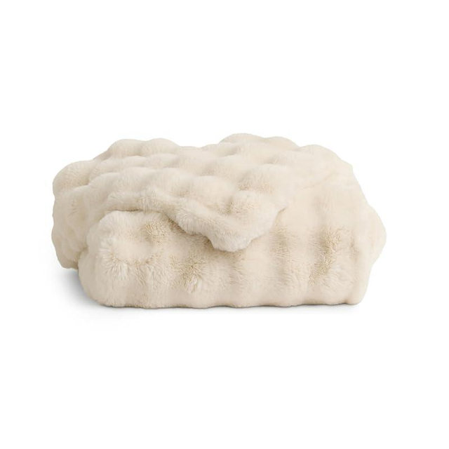 Cozy Earth Bubble Cuddle Blanket - Faux Fur Ultra-Soft Luxury Throw Blanket - Comfortably Weighted Design for Lounging or Sharing - Machine Washable - Throw 60" x 50" - Creme