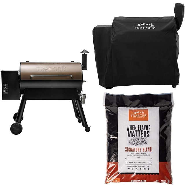 Traeger Grills Pro 34 Wood Pellet Grill and Smoker, Bronze with Full-Length Cover and Signature Blend Pellets 18 lb Bag