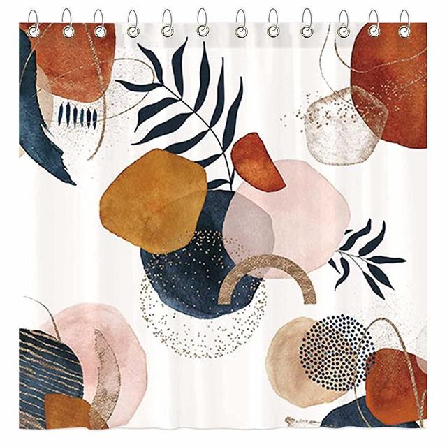 Funnytree Mid Century Abstract Shower Curtain for Bathroom Set Modern Orange Geometric Neutral Minimalist Home Bath Bathtub Decorations Decor Durable Machine Washable with 12 Hooks 72" x 72"