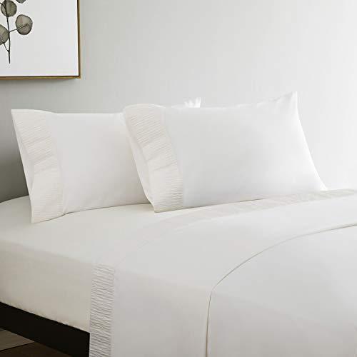 Bedsure Bed Sheet Set - White Queen Bed Sheets - Soft Brushed Microfiber, Wrinkle Resistant Bedding Set - 1 Fitted Sheet, 1 Flat Sheet, 2 Pillowcases (Queen, Off-White)