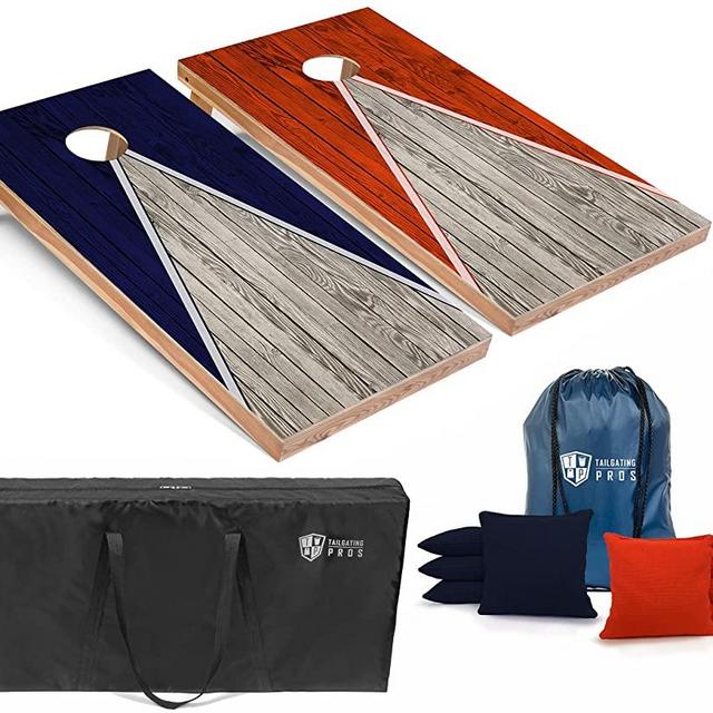 Tailgating Pros Pyramid Cornhole Board Set w/Bean Bags and Carrying Case - 4'x2' Regulation Corn Hole Toss Game - Optional LED Lights