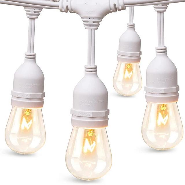 addlon 48 FT Outdoor String Lights Commercial Grade Weatherproof, 18 Edison Vintage Bulbs(3 Spare), 15 Hanging Sockets, UL Listed Heavy-Duty Decorative Cafe Patio Lights for Bistro Garden, White