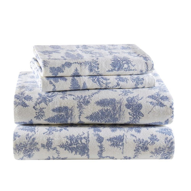 Sleep Philosophy True North Cotton Sheet Set Cozy Print 100% Cotton Flannel Sheets Bedding Set, Oversized Sheets, Deep Pocket Fits Up to 14" Mattress Queen Bed Sheets Queen Toile Pine Trees 4pc