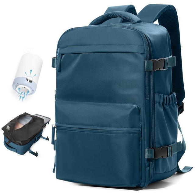 Small Vacuum Travel Backpack with Pump for Women,Airback Personal Item Carry on Backpacks Flight Approved 18x14x8 inches for Men,Laptop Waterproof Work Compression bags Casual Daypack,Peacock Blue