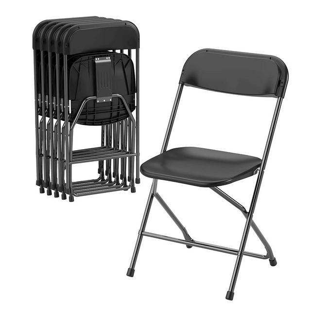 Allpop 6 Pack Plastic Folding Chair, 300lb Capacity, Portable Commercial Chair with Steel Frame for Home Office Wedding Party Indoor Outdoor Events, Stackable, Black