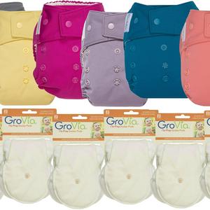 GroVia Hybrid Part Time Package: 6 Shells + 12 No Prep Soaker Pads (Color Mix 9 - Snap)
